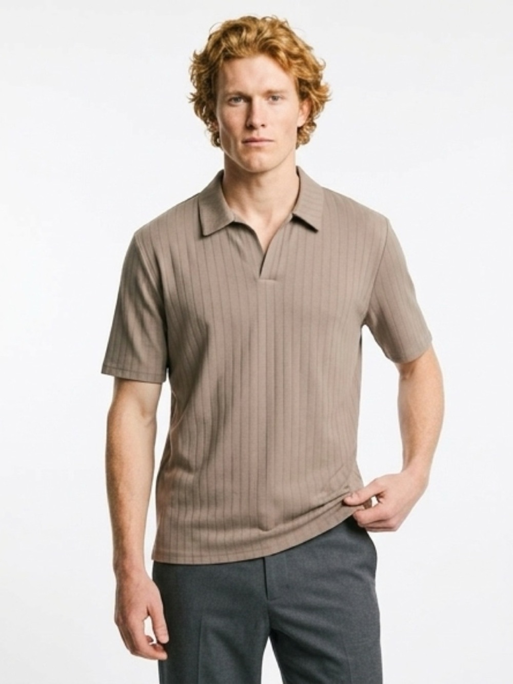 STYLUS Men's Gray Striped Polo Shirt